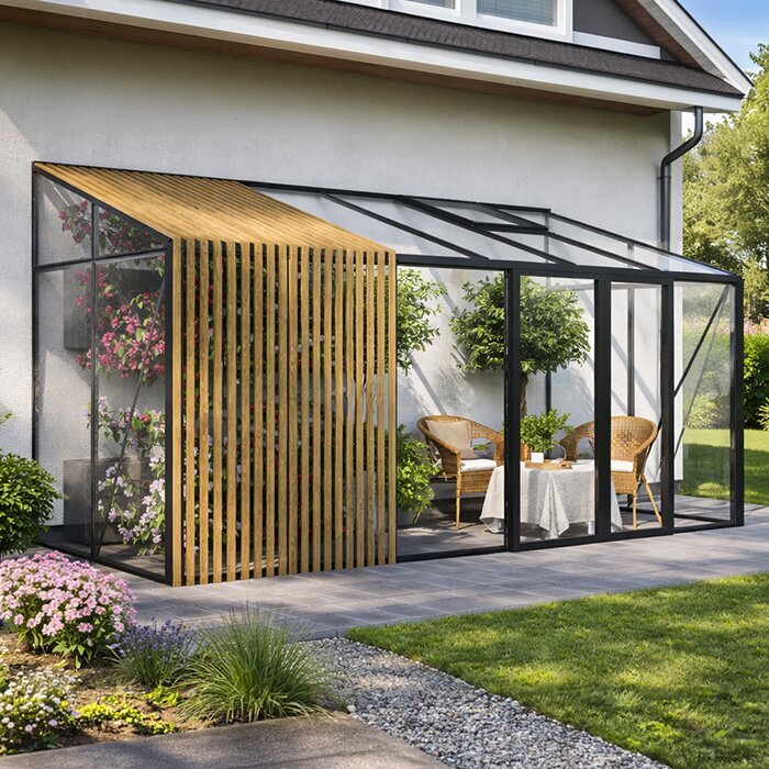 Premium väggväxthus med aluminiumram, glas och Accoya-detaljer