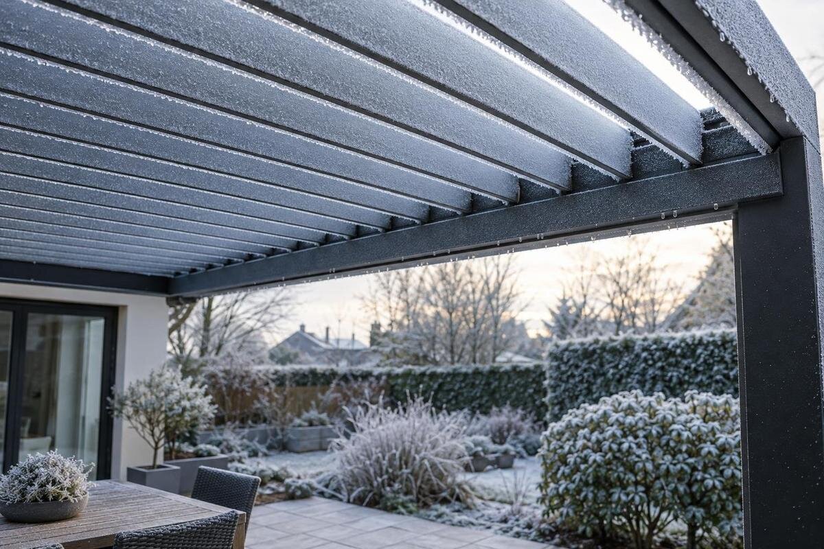 Frost i lamelltaket – när bör pergolataket inte manövreras?