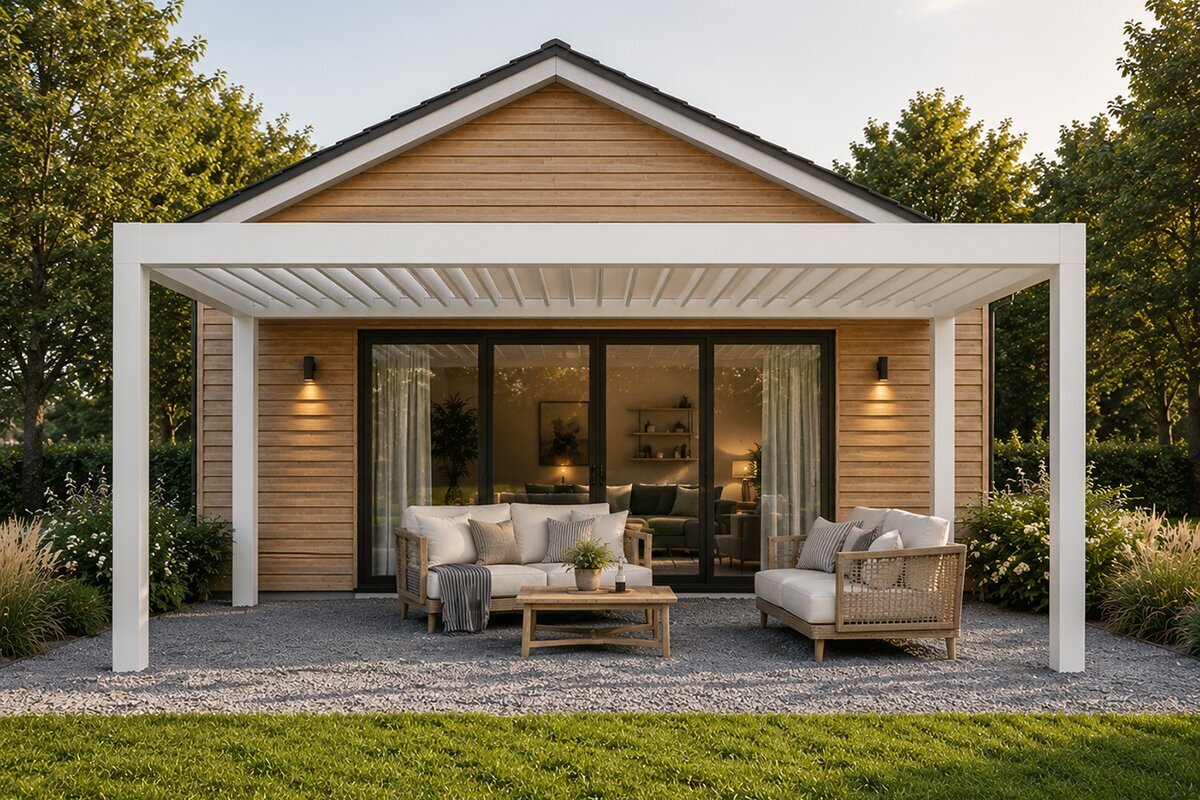 Modern pergola till terrass och trädgård i Sverige | Lyxfönster